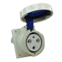 Pin and Sleeve Receptacle Outlet Devices 888-569306 IEC 60309 Panel Mount Receptacle Angled Type, IP67 Rated, 60A 250V, 63A 200-250V, 6H, IEC 309 International Pin and Sleeve Devices